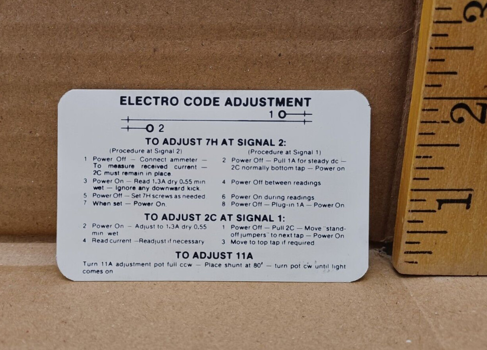 1983 Electro Pneumatic, "Module / Electro Code Adjustment Detail" Reference Card