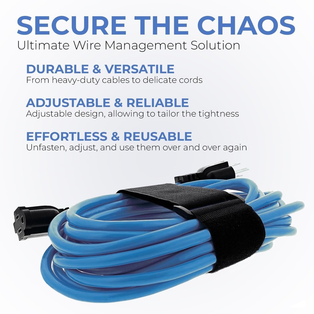 Reusable Cinch Straps - 12" Multipurpose Hook & Loop Strap Pack