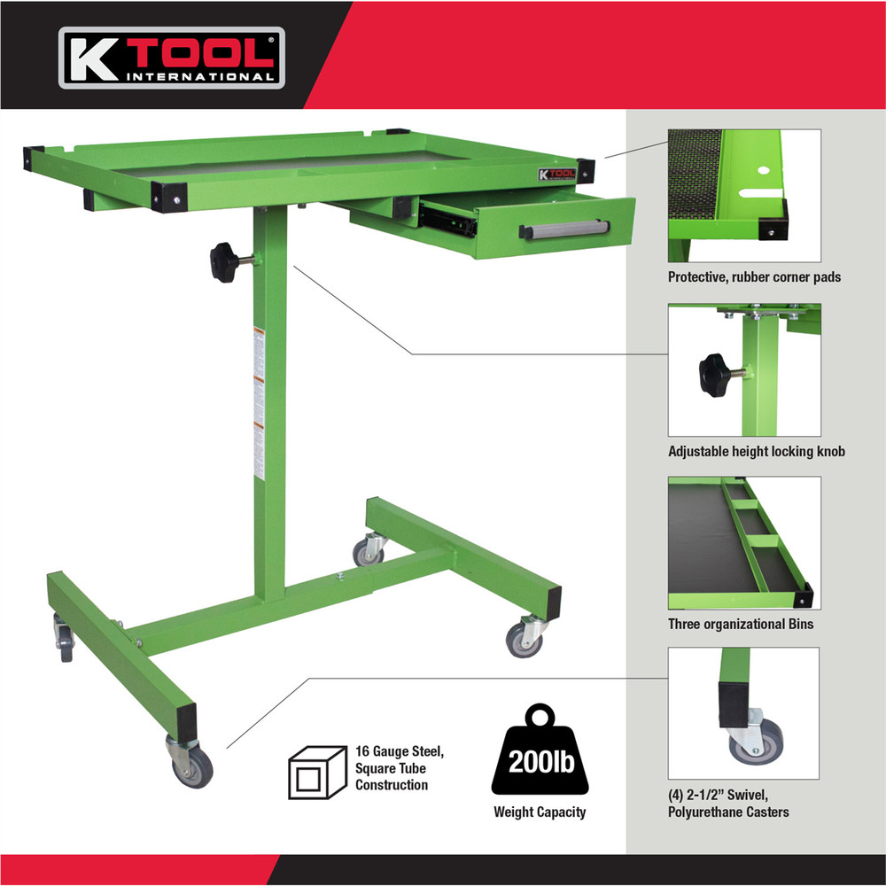 K Tool 75108 Adjustable Worktable with Drawer & Casters