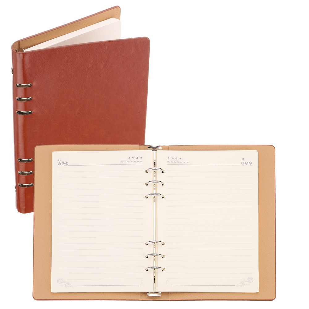 6 Ring Binder Cover A5 Leather Notebook Binder with 80 Sheets Paper, Brown