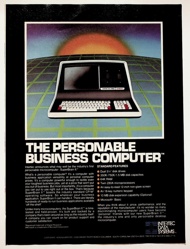 1983 SuperBrain II Microcomputer Intertec Data - Vintage Computer Technology Ad