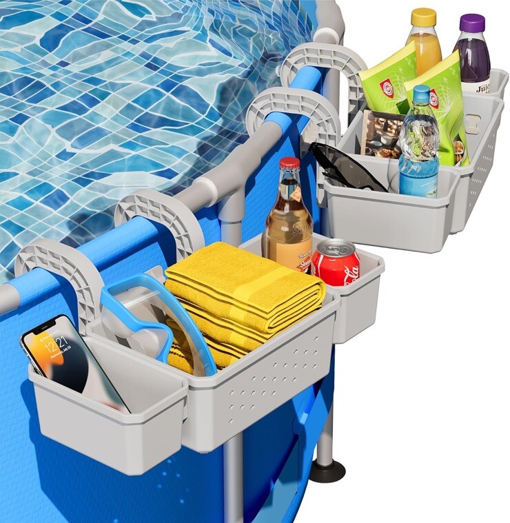 Poolside Storage Basket with 2 Cup Holder, Stretchable Pool Toy Basket  | 2pk🔥
