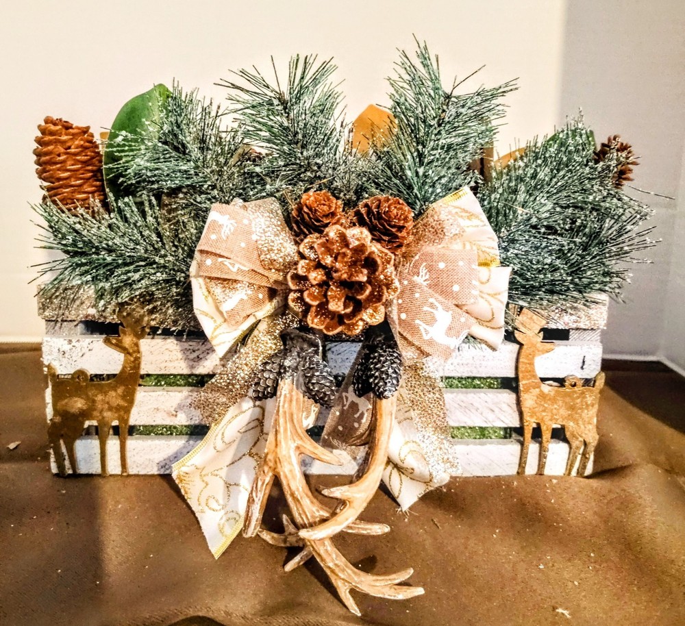 Gold Rustic Pinecone Christmas Centerpiece Table Decor Handmade