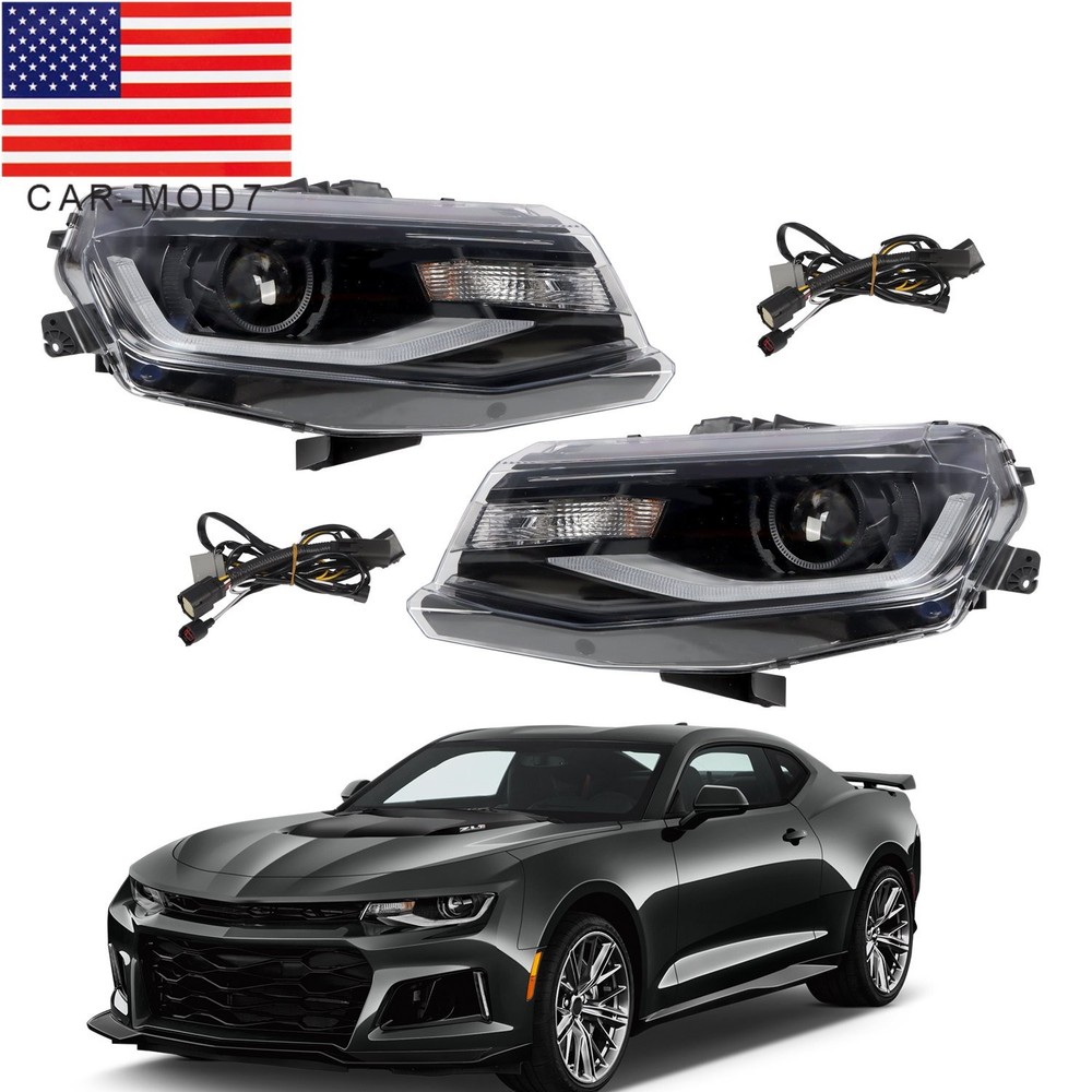 For 2016-2018 Chevy Camaro Halogen Projector Headlights w/DRL LED Switchback