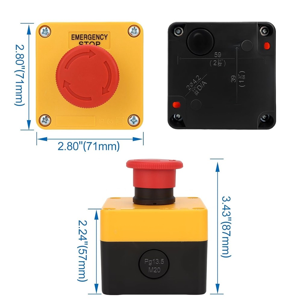 Baomain Red Sign Emergency Stop Switch, 660V Weatherproof Push Button Switch...