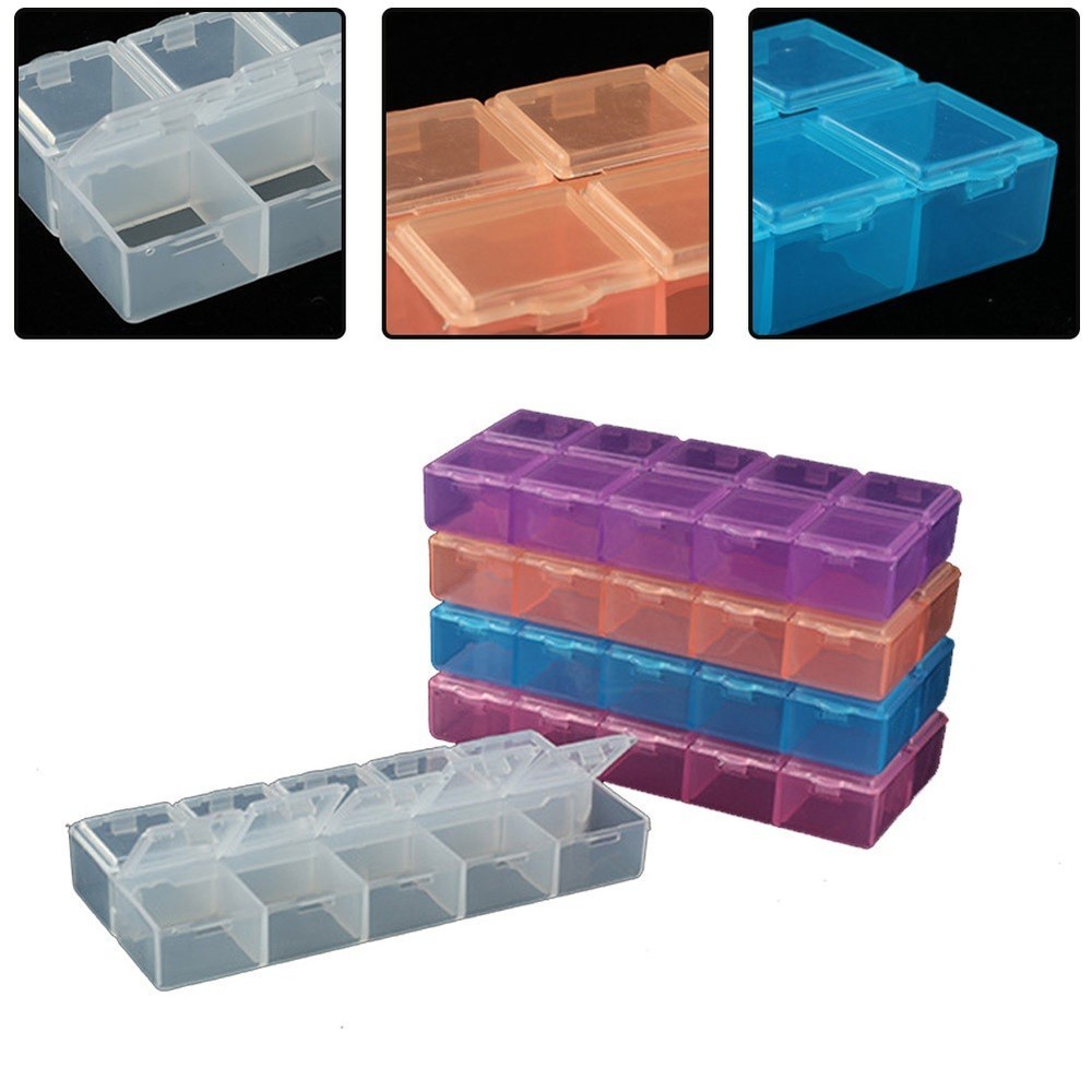 Dustproof Storage Box Compartment Rectangle Screw Transparent 10 Grids