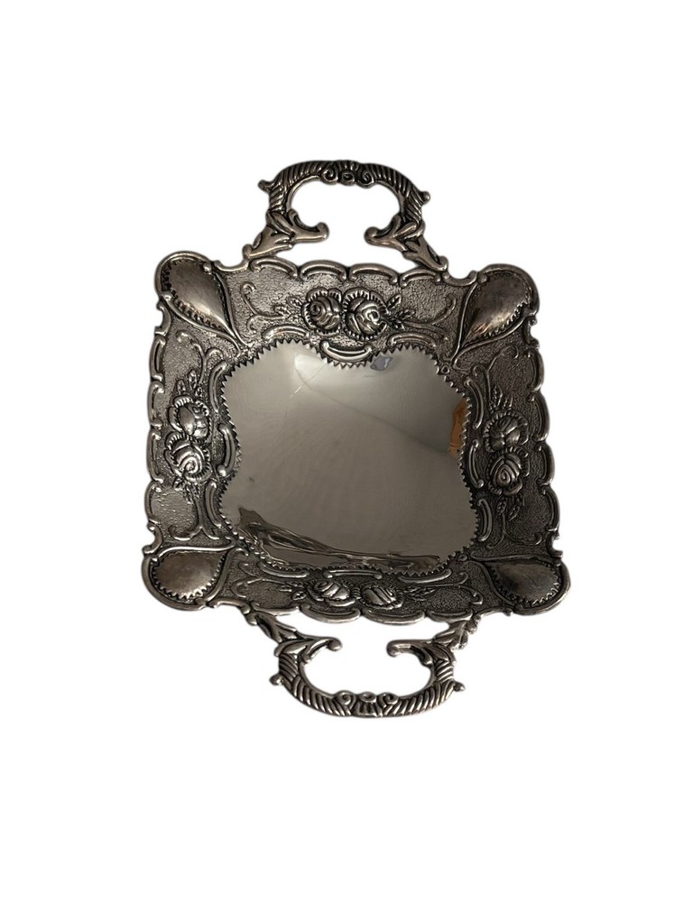 Studio Silversmiths Silver Plated Footed Square Bowl With Handles Floral 8.5”