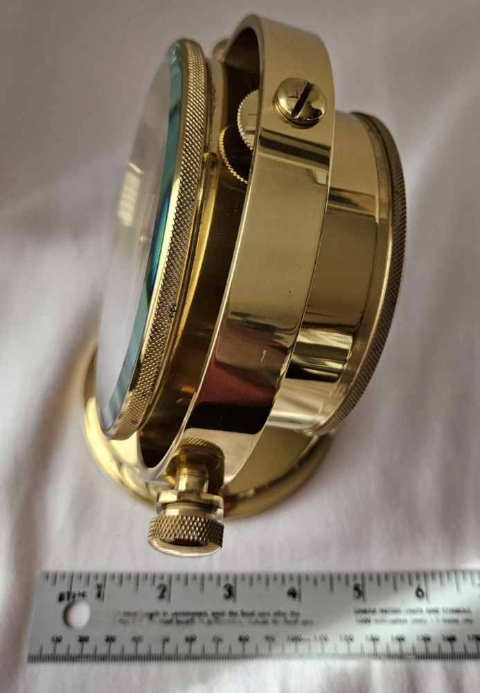 Solid Brass Ships Clock RARE Gimbal base, Bell Clock Company Quartz movement