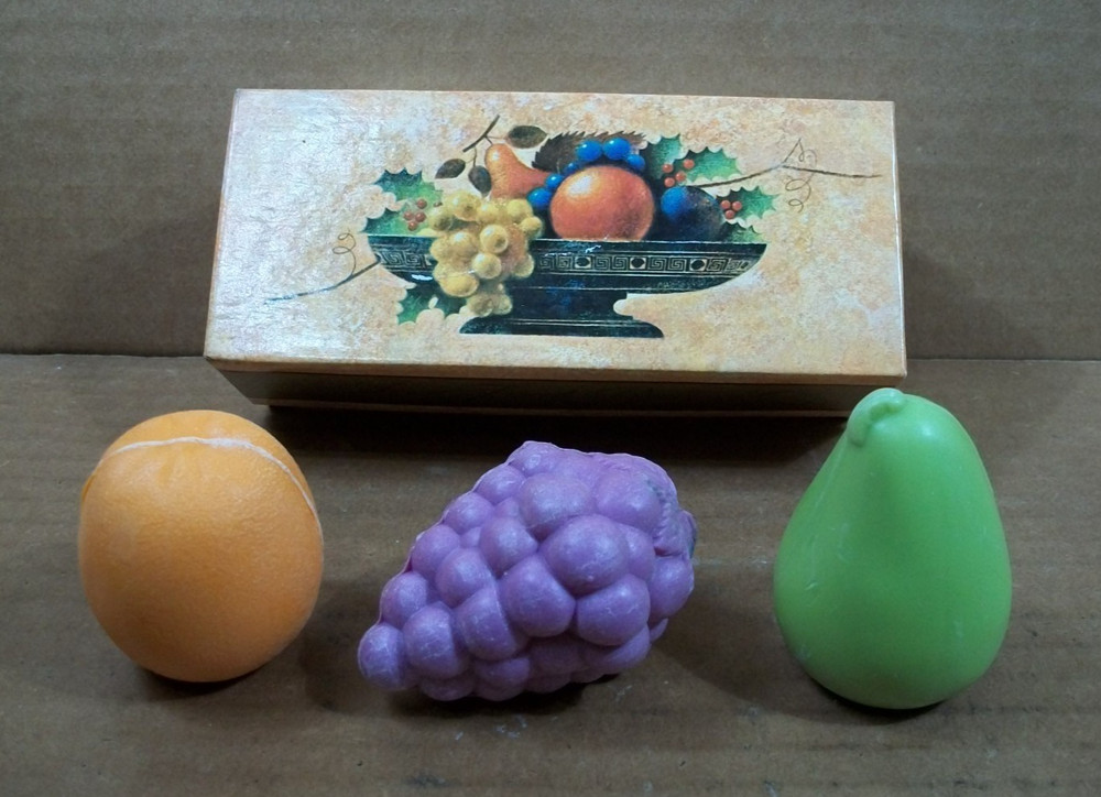 Vintage Avon Fruit Bouquet ~ 3 Perfumed Soaps - Grape, Orange, Pear ~ with Box
