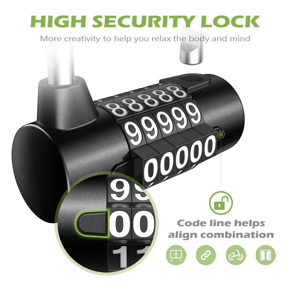 KeeKit 5 Digit Combination Lock, Re-settable Padlock, Black