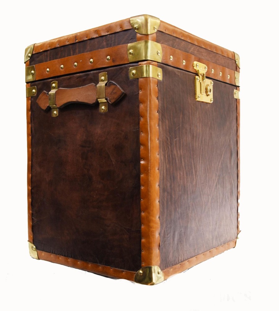 Single Steamer Trunk Box Leather Side Table