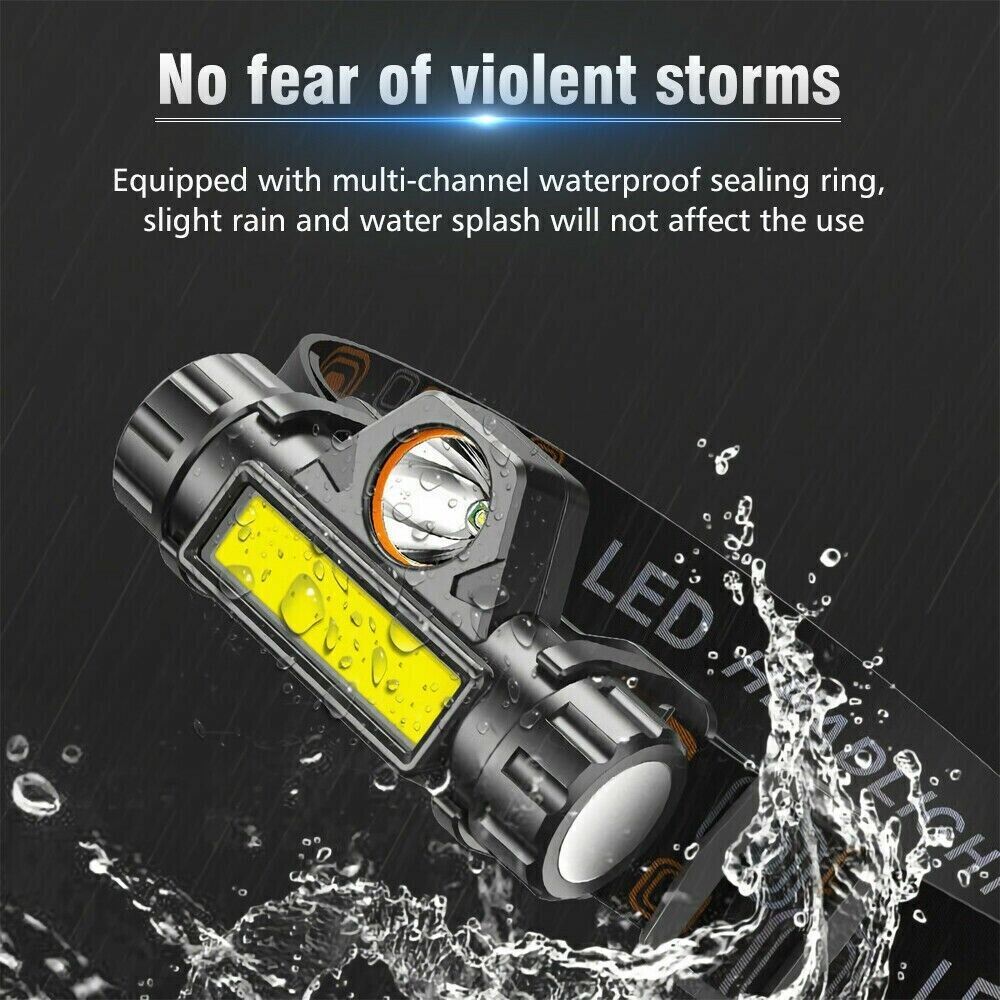 1-3 Pcs Waterproof LED Headlamp Headlight Head Light Flashlight USB Rechargeable