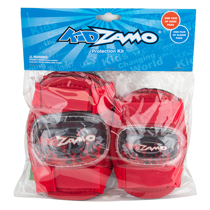 Kidzamo Bicycle Elbow/Kneepad Set- Red/Black Flame