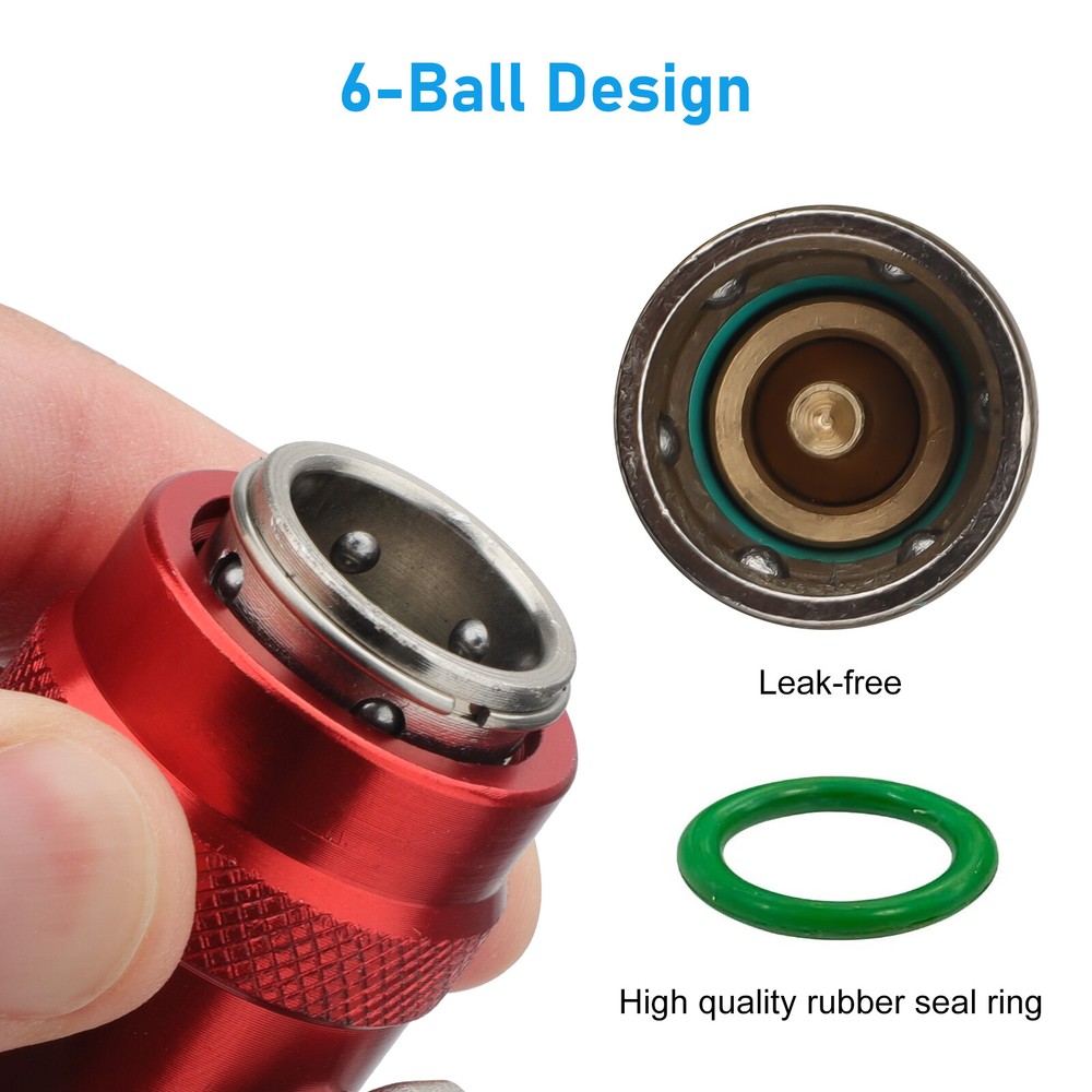 R1234YF Quick Coupler Adapter & 1/4" Flare Fitting, Adjustable HP & LP Connector