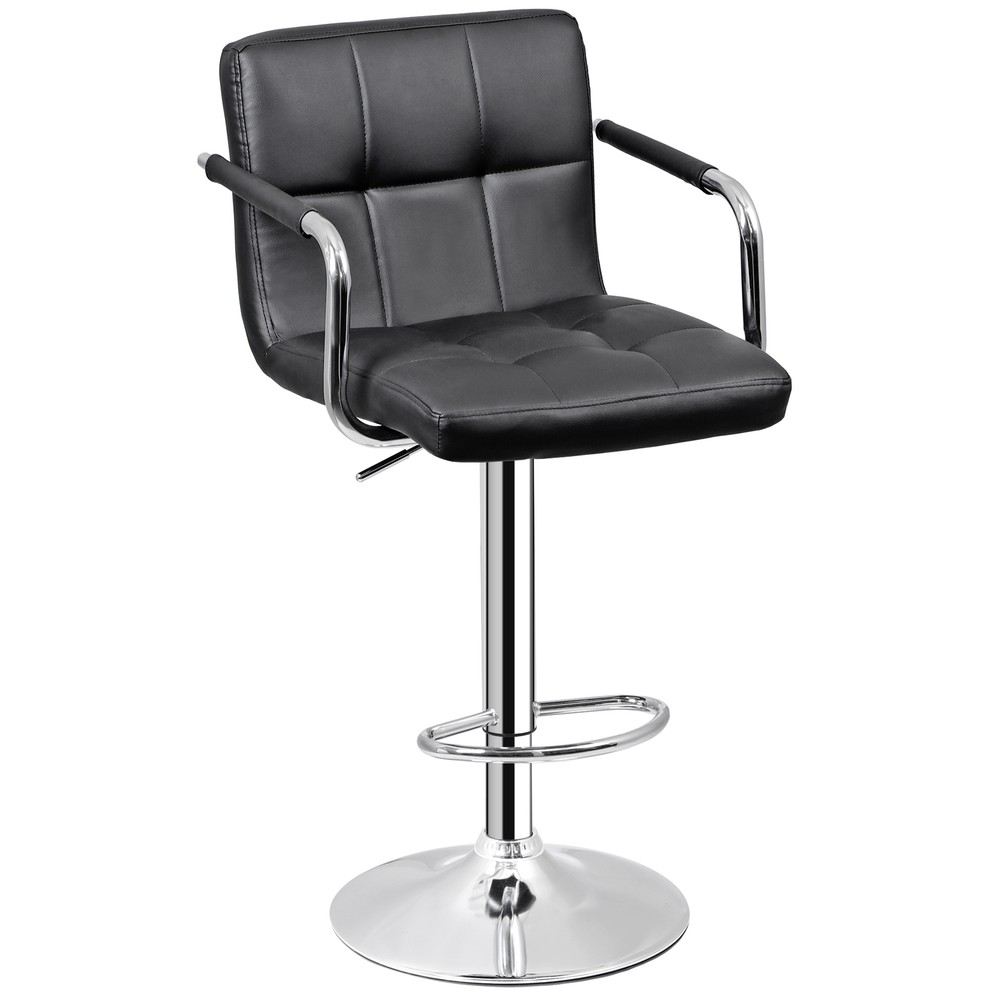 2PCS Adjustable Bar Stools PU Leather Modern Dinning Chair with Armrest Black
