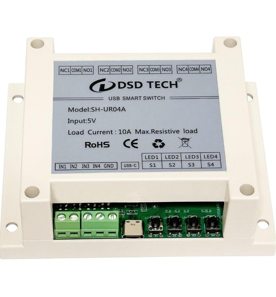 DSD TECH SH-UR04A 4-Channel USB Powered Relay Module for PC & Mac(4CH)