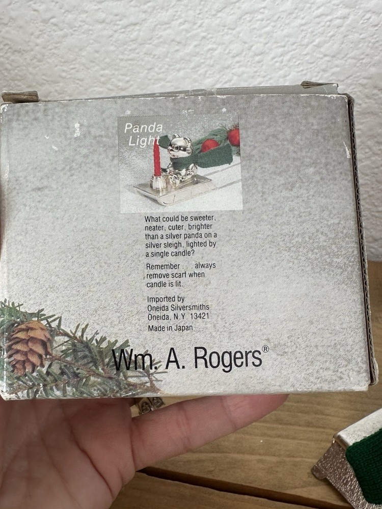 Wm. A. Rogers Silverplate Panda Light Candle Holder, original box.
