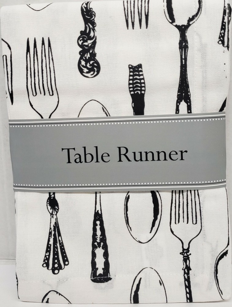 1 Fabric Outdoor Printed Table Runner(14"x72") VINTAGE FLATWARE, SILVERWARE,DII