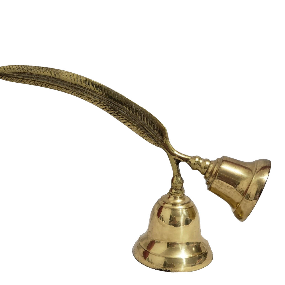 Vtg Solid Brass Double Bell Feather Handle Office Decor 5,5" H