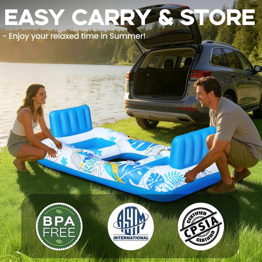 FluSing 2 Person Inflatable Pool Float Adult,87” x 44” Extra Large I
