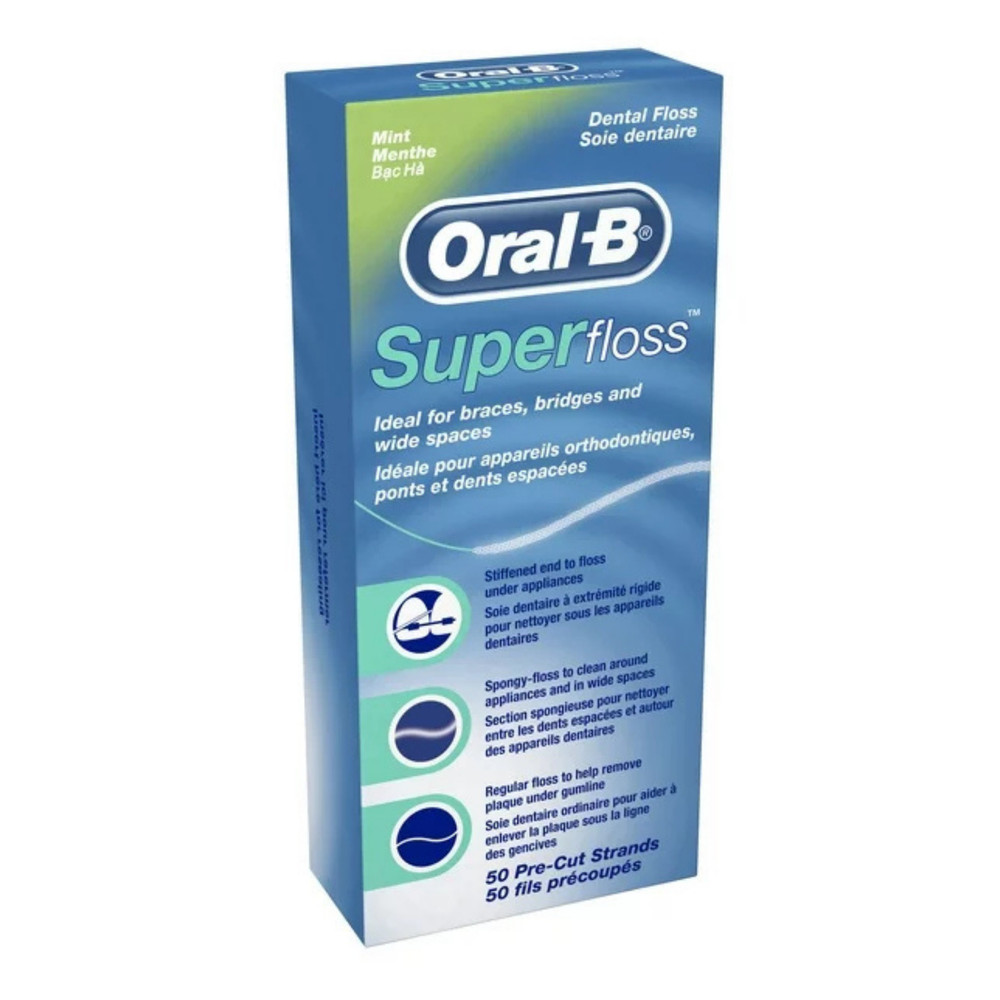 Oral-B Super Floss, Mint, Office Pack, 50/Box, 24 Boxes/Case