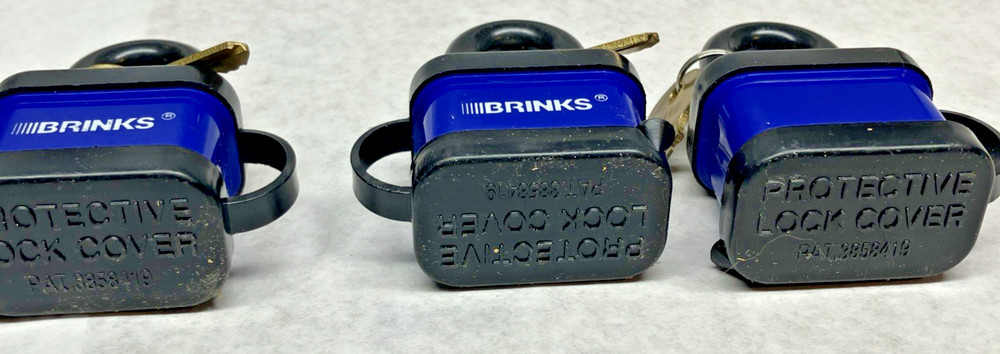 Three Brinks Blue Covered Outdoor Padlock Keyed Alike
