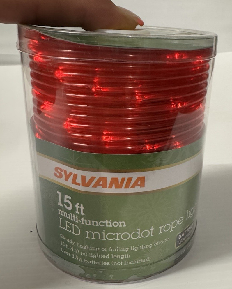 NEW SYLVANIA 15 ft multi function LED Red microdot Rope Light Battery Operated