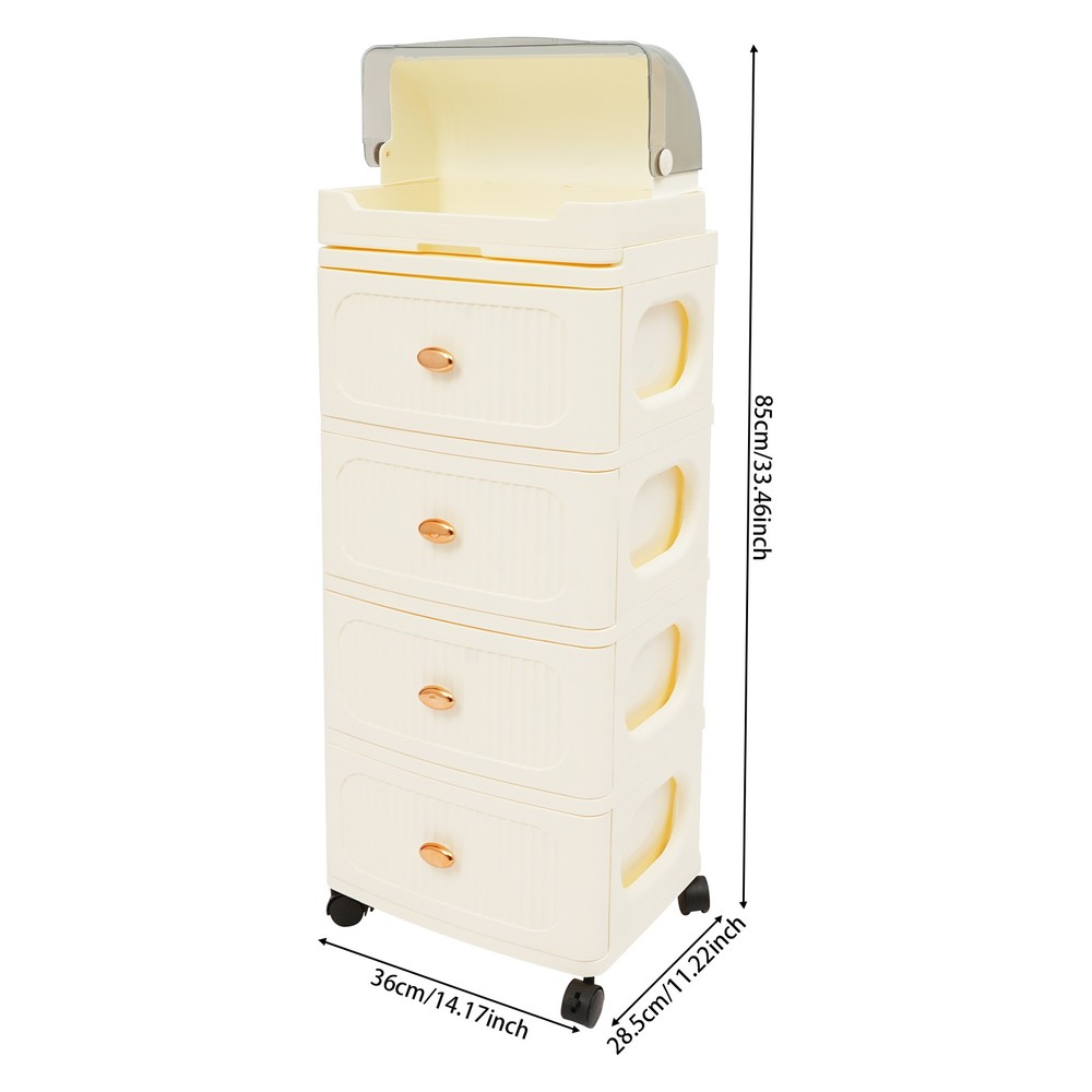 4-Tier Storage Rack, Rolling Storage Cabinet with 4 Drawers, Mobile Storage Orga