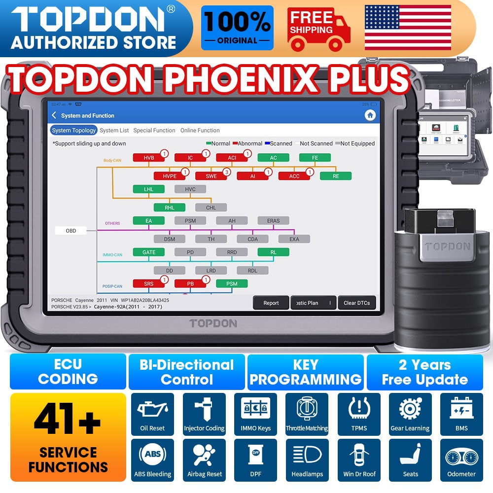 Topdon Phoenix Plus ALL System Bidirectional Diagnostic Scanner ECU Coding TPMS
