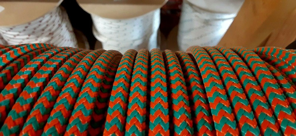 1/4 x 200 ft. Double Braid-Yacht Braid polyester rope. Herringbone. Teal/Orange