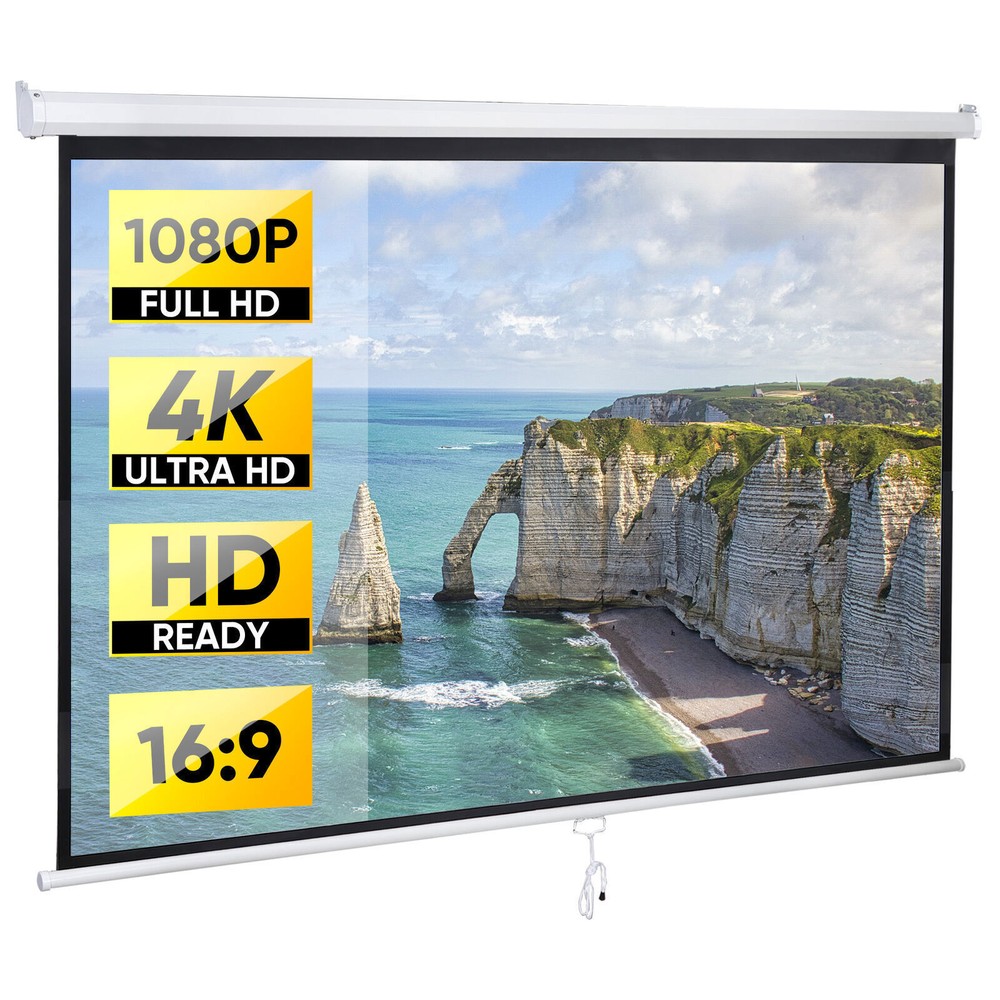 80" Projection Screen Manual Pull Down Projector Movie Theater 16:9 HD Display