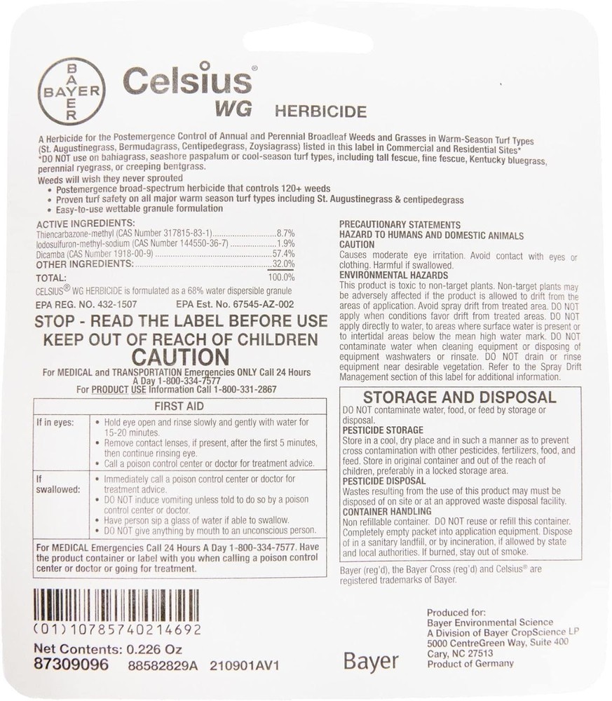 Celsius Herbicide - Single dose 0.226 oz Easy Mix Packet Post Emergent Easy Mix