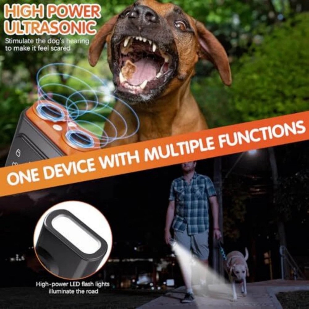 Dog Training Ultrasonic Device with Bark Control and LED Flashlight Deterrent