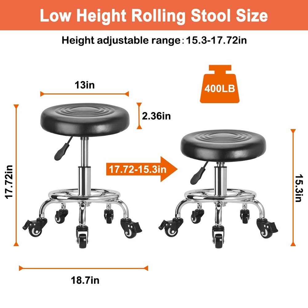 JOSTZHXIN Low Height Rolling Stool Height Adjustable Low Roller Seat, Swivel