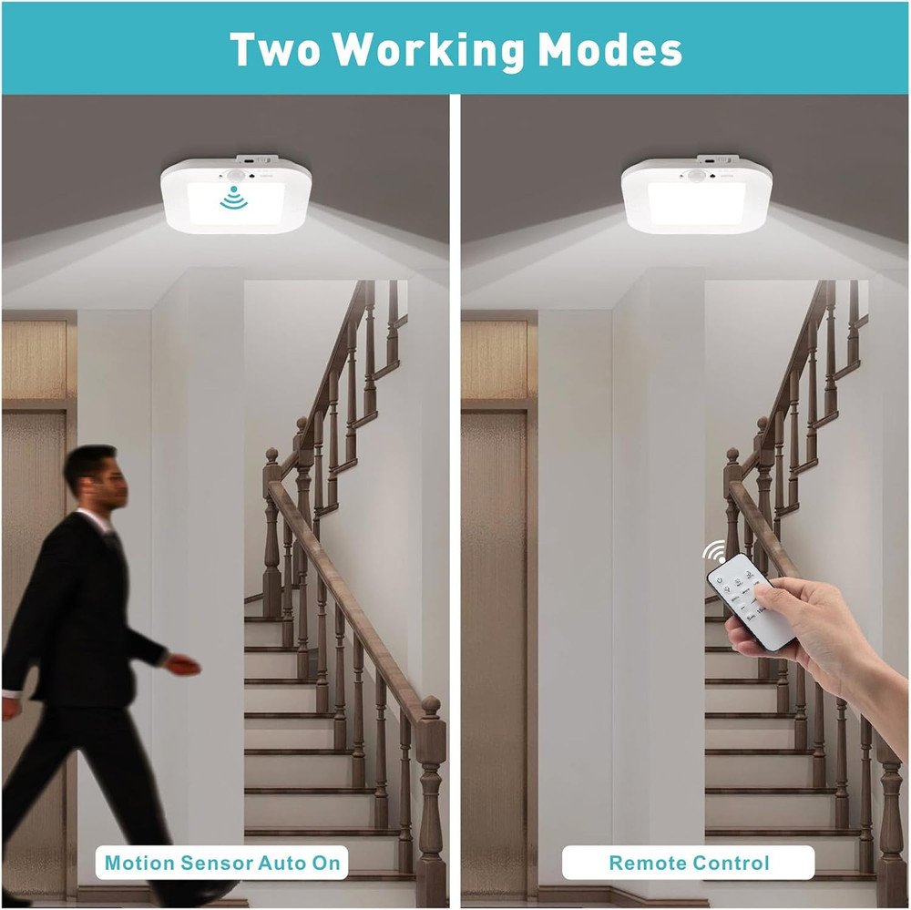 Rechargeable Motion Sensor Ceiling Light，No Wiring Battery Operated Ceiling Ligh