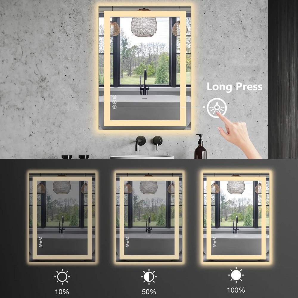 20"x 28" LED Bathroom Mirror with Anti-Fog and Backlit Memory Function Tempered