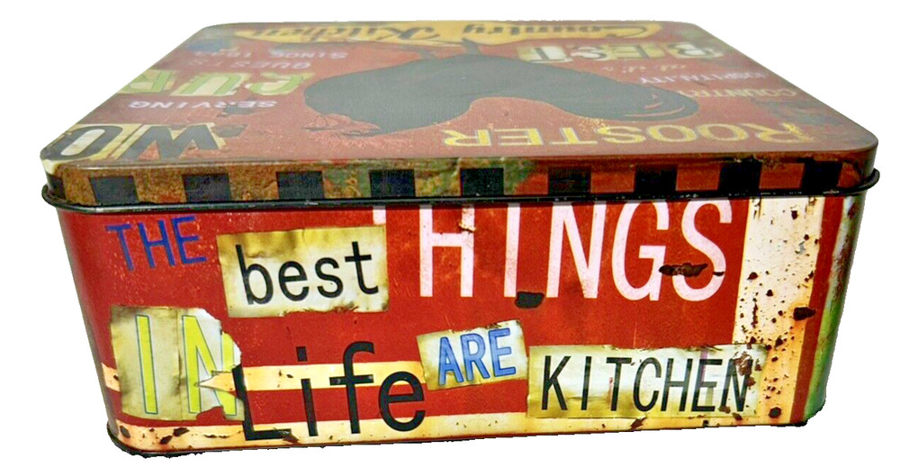Roosters -Best County Kitchen - Kitchen Decor - 8" Square Tin Container