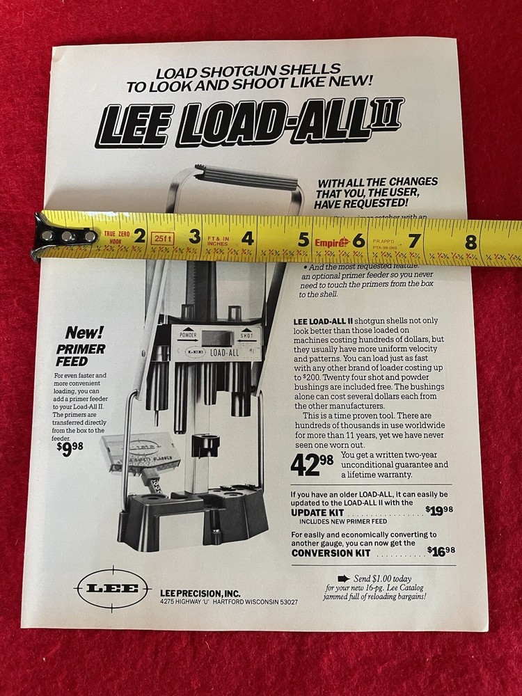 Vintage 1987 Print Ad Lee Precision Load All II Shotgun Shell Reloader