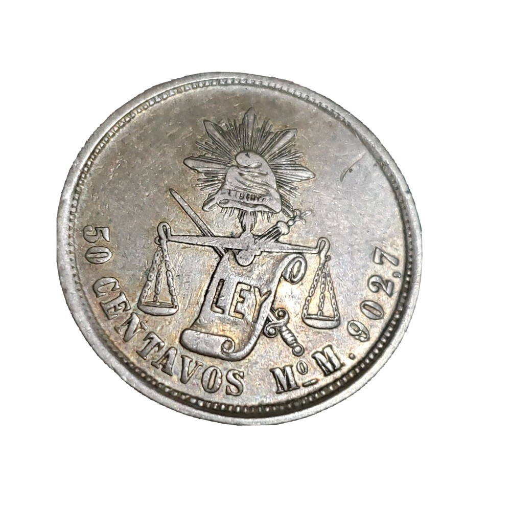 1886 Mexico 50 Centavos Silver M°M. Nice Toning