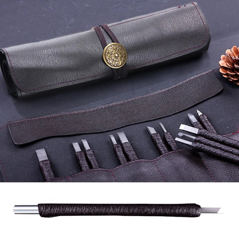 Professional 10Pcs Tungsten Steel Stone Carving Kit Hand Tools Set Chisel