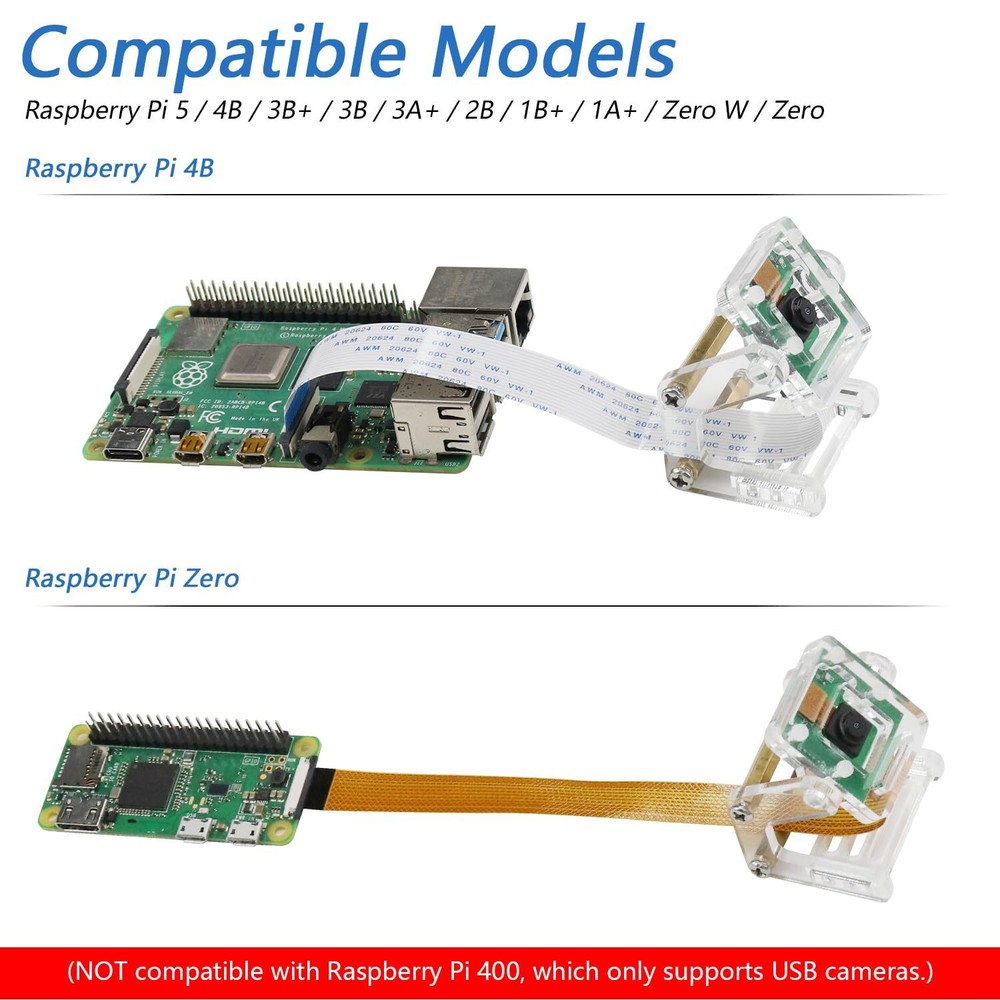 5MP Camera for Raspberry Pi with Adjustable Holder & Ribbon Cable 62° Viewing