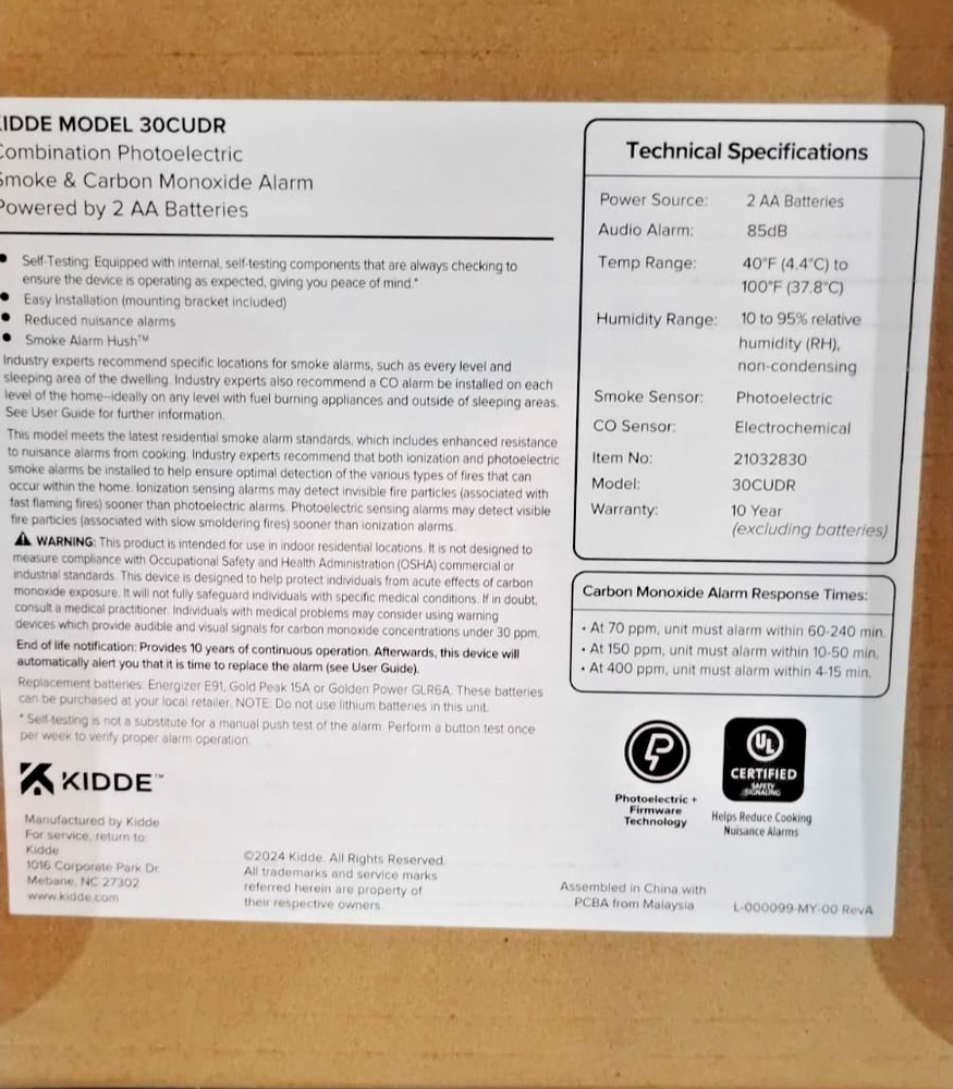 Kidde Smoke and Carbon Monoxide Detector AA Battery Powered with LED Status