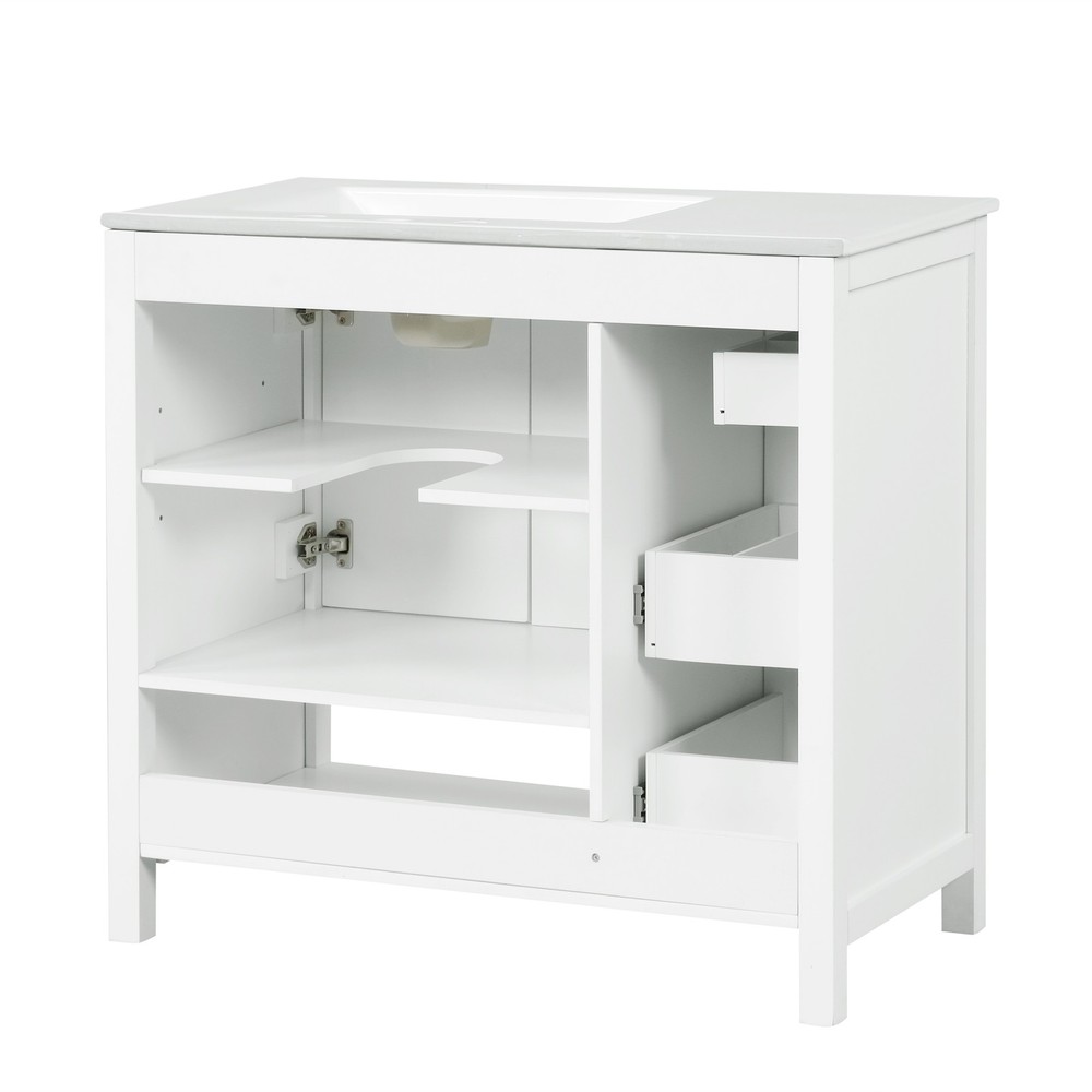 36" Bathroom Vanity with Ceramic Sink, Modern Storage Cabinet w/Doors & Drawers