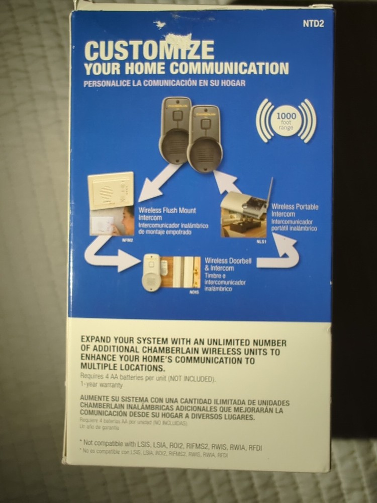 Chamberlain Wireless Indoor Outdoor Portable Intercom System NTD2 1000 ft Range