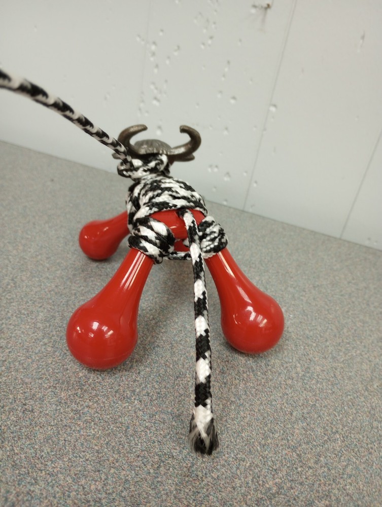 MICRO Mini Cast Iron Brahma Bull Roping Dummy w/ Rooster Crows Ropes Imported