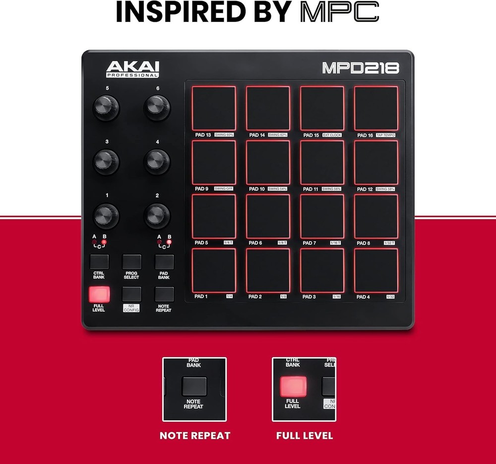 Portable USB MIDI Controller with 16 MPC Drum Pads