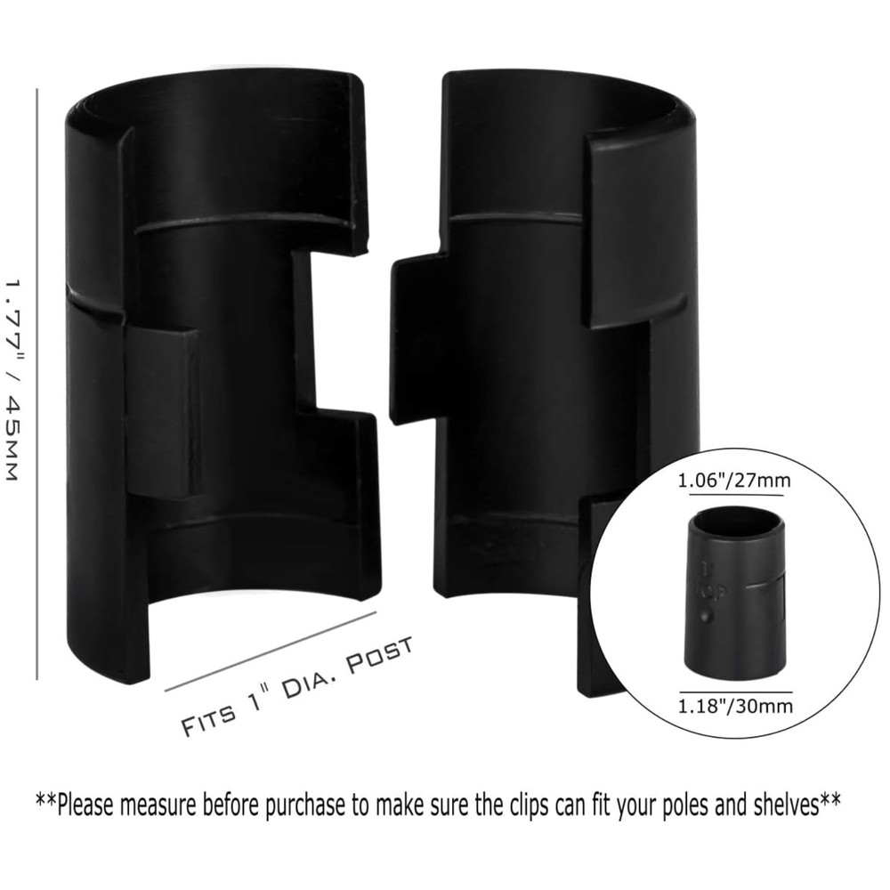 24 Pack Black Plastic Shelf Lock Clips - 1" Post