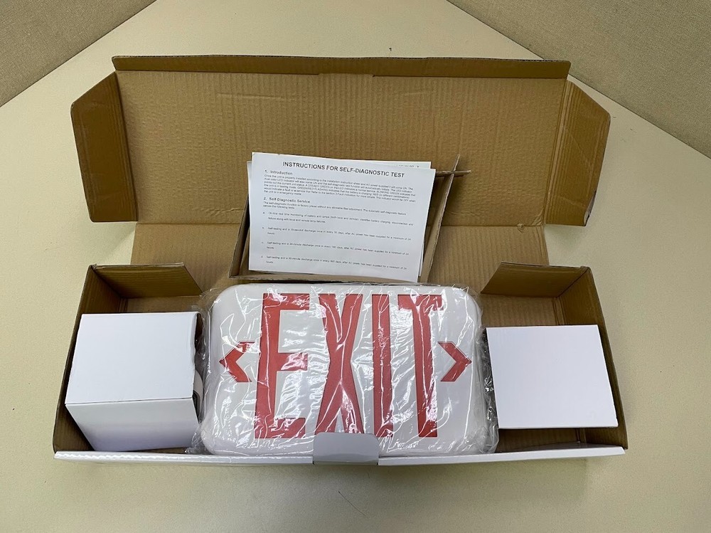 LFI Lights Red LED Exit Sign Emergency Light Combo COMBO2-R-W-ST Open Box