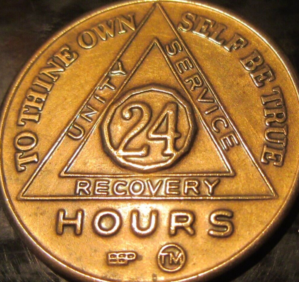 Alcoholics Anonymous AA 24 Hours Bronze Medallion token Chip Sobriety Sober