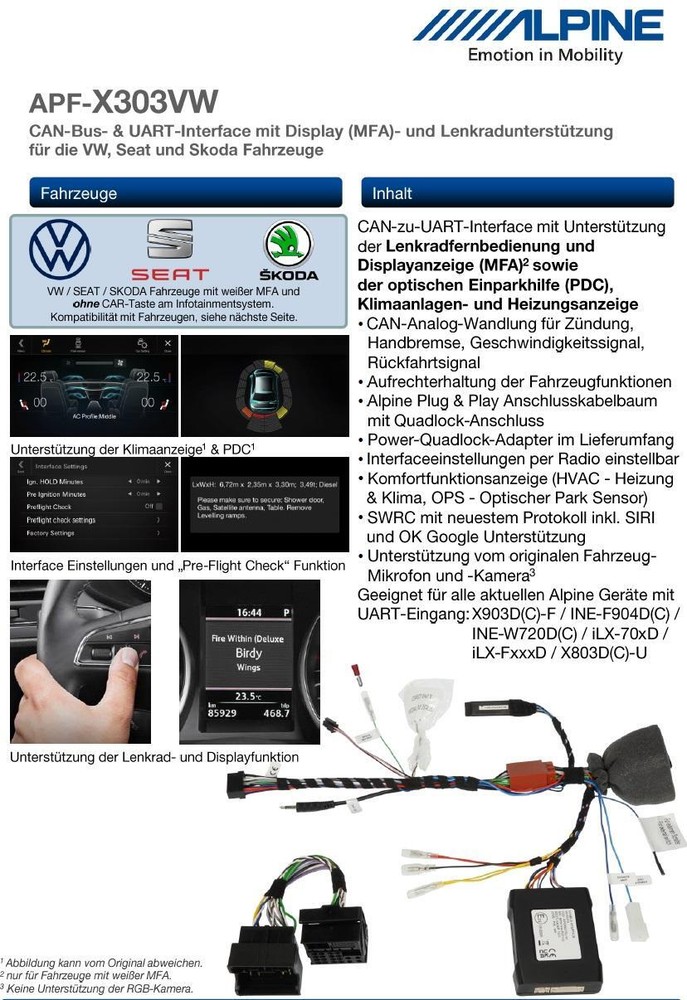 Alpine APF-X303VW CAN Bus & UART Interface with Display MFA Steering Wheel Su...